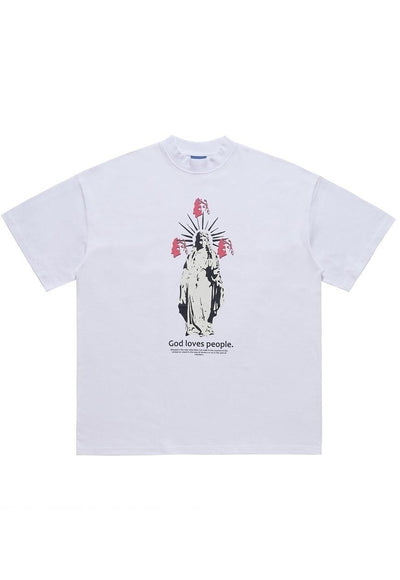 Saint print t-shirt Virgin Mary tee angel top in white