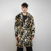 Brown leopard coat faux fur animal print trench spot pattern overcoat going out bomber detachable rock festival jacket cheetah peacoat