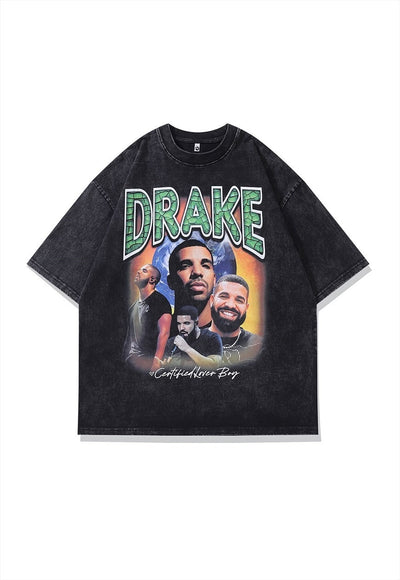 Drake t-shirt rapper print tee retro hip-hop top in grey