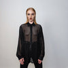 Mesh shirt long sleeve transparent top dog-tooth blouse see-through oversize gothic top sheer sweatshirt floral crotchet jumper in black