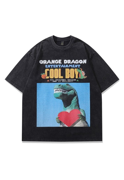 Dragon print t-shirt dinosaur tee skater top in vintage grey