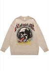 Skull sweater scary knit distressed bones jumper in beige