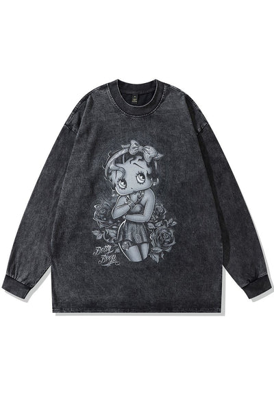 Betty Boop t-shirt old pinup cartoon long tee retro top grey