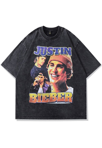 Retro singer t-shirt JB tee grunge skater top in acid grey