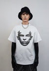 Cyberpunk t-shirt futuristic skinhead print top in white