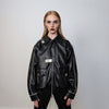 Faux leather racing jacket contrast stitching biker jacket premium rocker varsity 80s motorcycle college bomber metal buckle coat in black