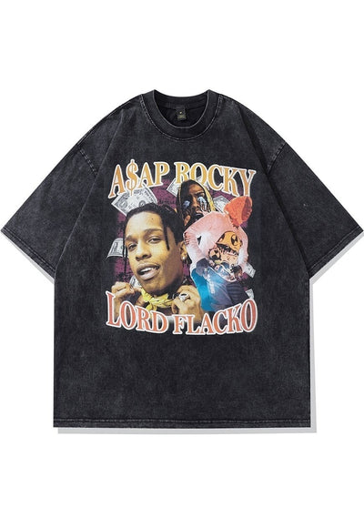 ASAP Rocky fan t-shirt rapper tee retro skater top in black