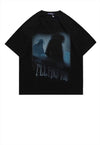 Monster print t-shirt ghost graffiti tee wavy punk top black