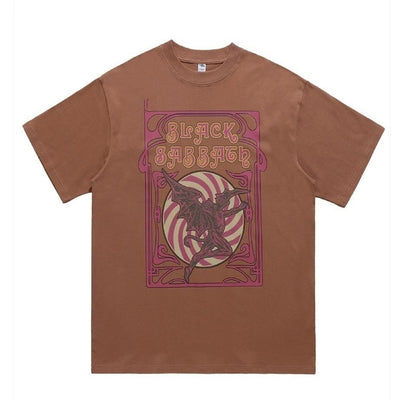 Metal band t-shirt metalcore tee rocker top in brown