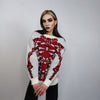 Skeleton sweater knitted bones jumper rib cage knitwear top grunge sweatshirt knit punk rocker pullover in cream red