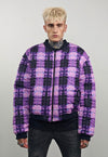 Tartan check varsity jacket purple flame reversible bomber