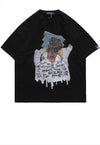 Rapper print t-shirt hip-hop graffiti retro tee in black