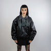 Faux leather aviator jacket lapel biker jacket premium rocker varsity 80s motorcycle jacket drop shoulder PU college bomber in black