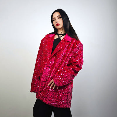 Pink sequin blazer glitter embellished bomber neon tuxedo going out jacket iridescent party bomber luminous fancy frock eras varsity