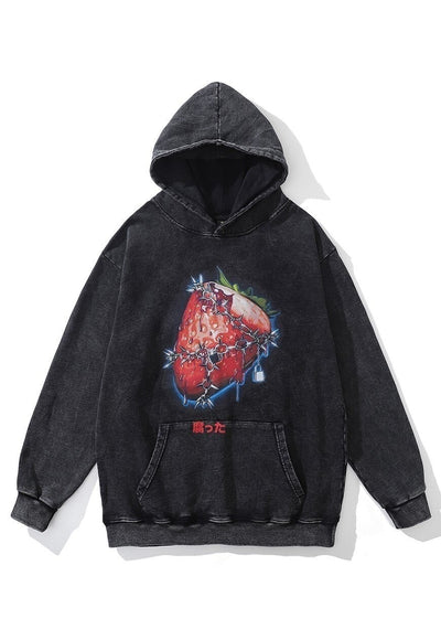 Chain print hoodie strawberry pullover grunge top in grey