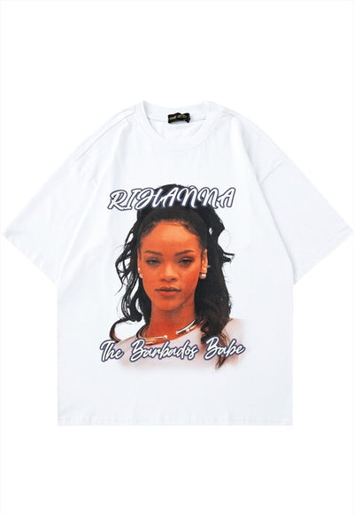 Rihanna t-shirt singer print tee vintage wash top in white