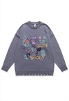 Anime sweater spooky jumper ripped knitted Kawaii top grey