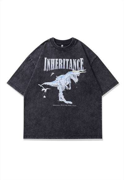 Dinosaur t-shirt old monster tee retro Japanese top in grey