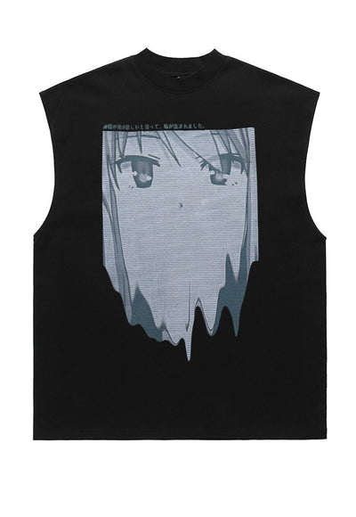 Anime print tank top surfer vest retro sleeveless t-shirt