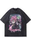 Anime print t-shirt Japanese cartoon tee skater top in black