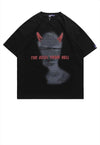 Devil print t-shirt cat graffiti tee Goth horns top in White