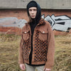 Reworked velvet jacket SKA check fleece patch bomber brown