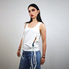 Lace up tank top cut out sleeveless t-shirt sexy body hugging tee fancy dress jumper luxury low cut going out surfer vest white