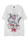 Anime print t-shirt raver tee graffiti retro top in white