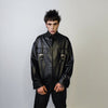 Faux leather shirt PU cowboy jacket rocker metal bucket blouse grunge punk top button up faux leather jacket in black