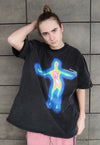 Fluorescent raver tee party luminous print neon t-shirt grey