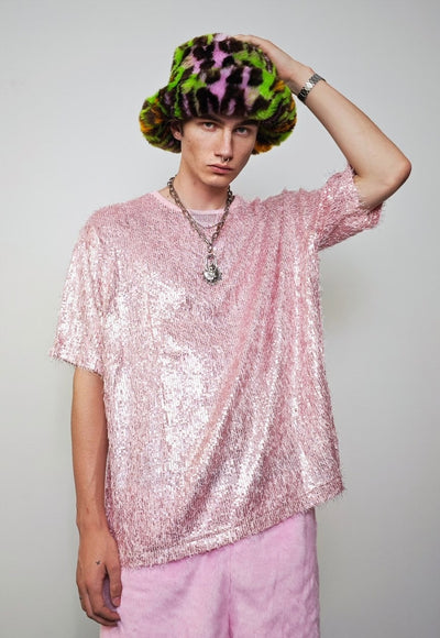 Fluffy party top pastel pink shiny luminous rave jumper