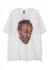 Rapper print t-shirt hip-hop tee drawing retro rap top white