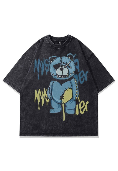 Creepy bear t-shirt grunge cartoon tee horror top aid grey