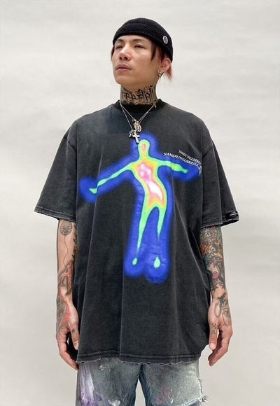 Oversize fluorescent raver tee party luminous t-shirt grey