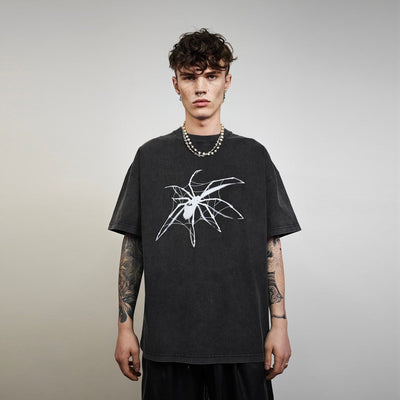 Spider t-shirt Gothic print tee grunge punk top vintage grey