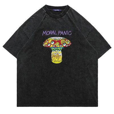 Psychedelic t-shirt mushroom print top retro raver tee party jumper festival pullover in acid grey