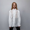 Crochet shirt transparent long sleeve mesh blouse shoulder padded see-through party jumper sheer sweatshirt going out top in white