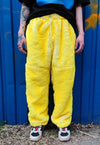 Faux fur joggers luxury detachable party pants handmade Barbie shorts fluffy premium festival overalls neon lemon yellow