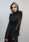 Mesh top black sheer turtleneck sweatshirt transparent top