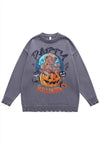 Halloween sweater pumpkin knit distressed jumper in grey