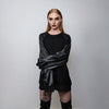 Faux leather sleeves sweatshirt Gothic jumper extreme zipper pullover punk top PU grunge going out rocker sweater in black