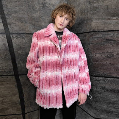 Tiedye fleece coat handmade 2in1 gradient trench jacket pink