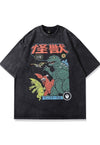 Dinosaur t-shirt old monster tee retro Japanese top in grey