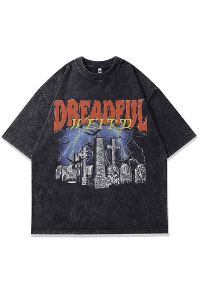 Cemetery print t-shirt weird slogan tee tombstone top grey