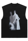 Grunge tank top surfer vest ghost print sleeveless t-shirt