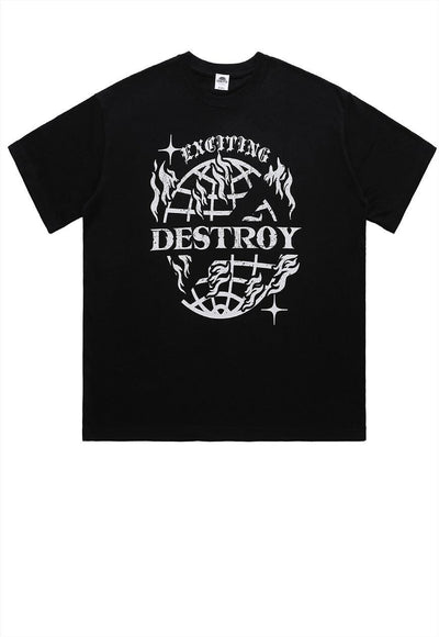 Destroy slogan t-shirt grunge earth tee retro Gothic top