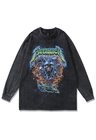 Metalcore t-shirt rock band print long sleeve tee acid black