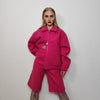 Fleece woolen varsity fuchsia aviator jacket grunge furry neon tracksuit barbie track jacket pinkcore coat going out party set bright pink