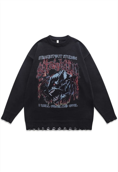 Werewolf sweater Gothic knit distressed horror jumper black