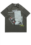 Cassette print t-shirt retro tee skater graffiti top grey